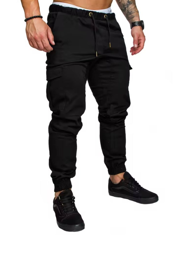 Men Summer Slim Cargo Pants Lace Up