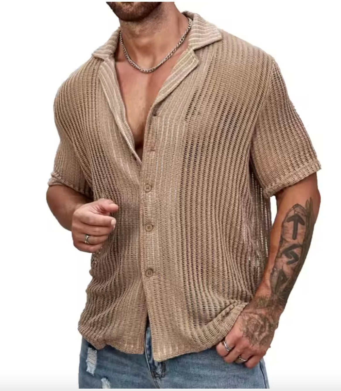 Men's Hollow Knit Polo Shirt | Slim Fit Crochet Button-Down | Breathable Summer Beach Top