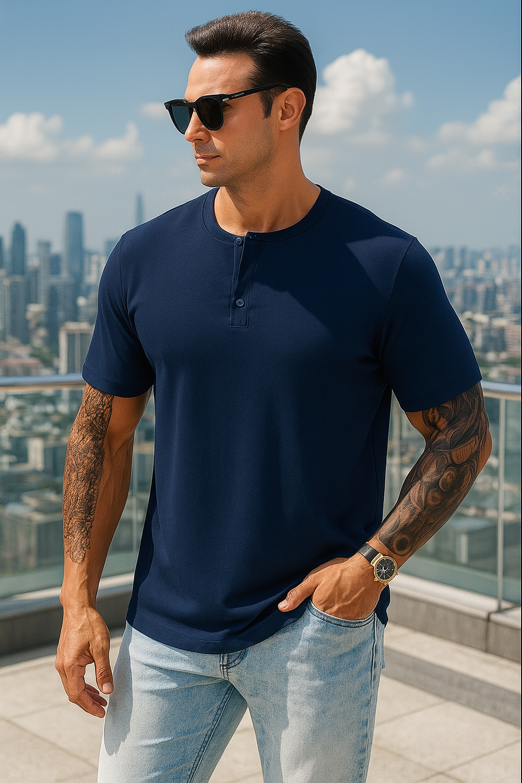 Men's Casual Short Sleeve Muscle Slim Henley