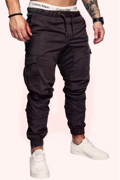Men Summer Slim Cargo Pants Lace Up