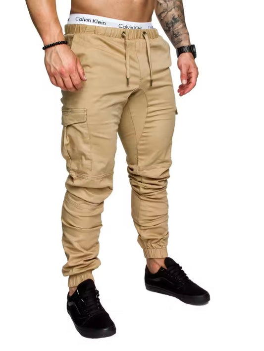 Men Summer Slim Cargo Pants Lace Up