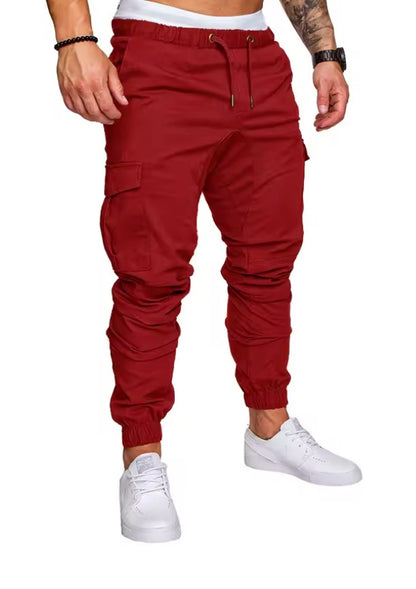 Men Summer Slim Cargo Pants Lace Up