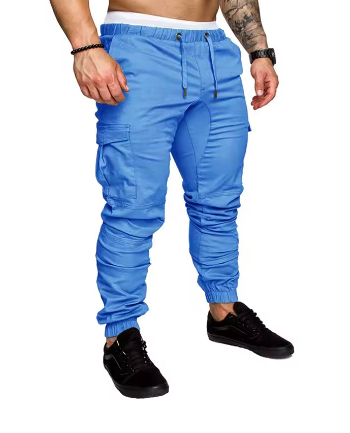 Men Summer Slim Cargo Pants Lace Up
