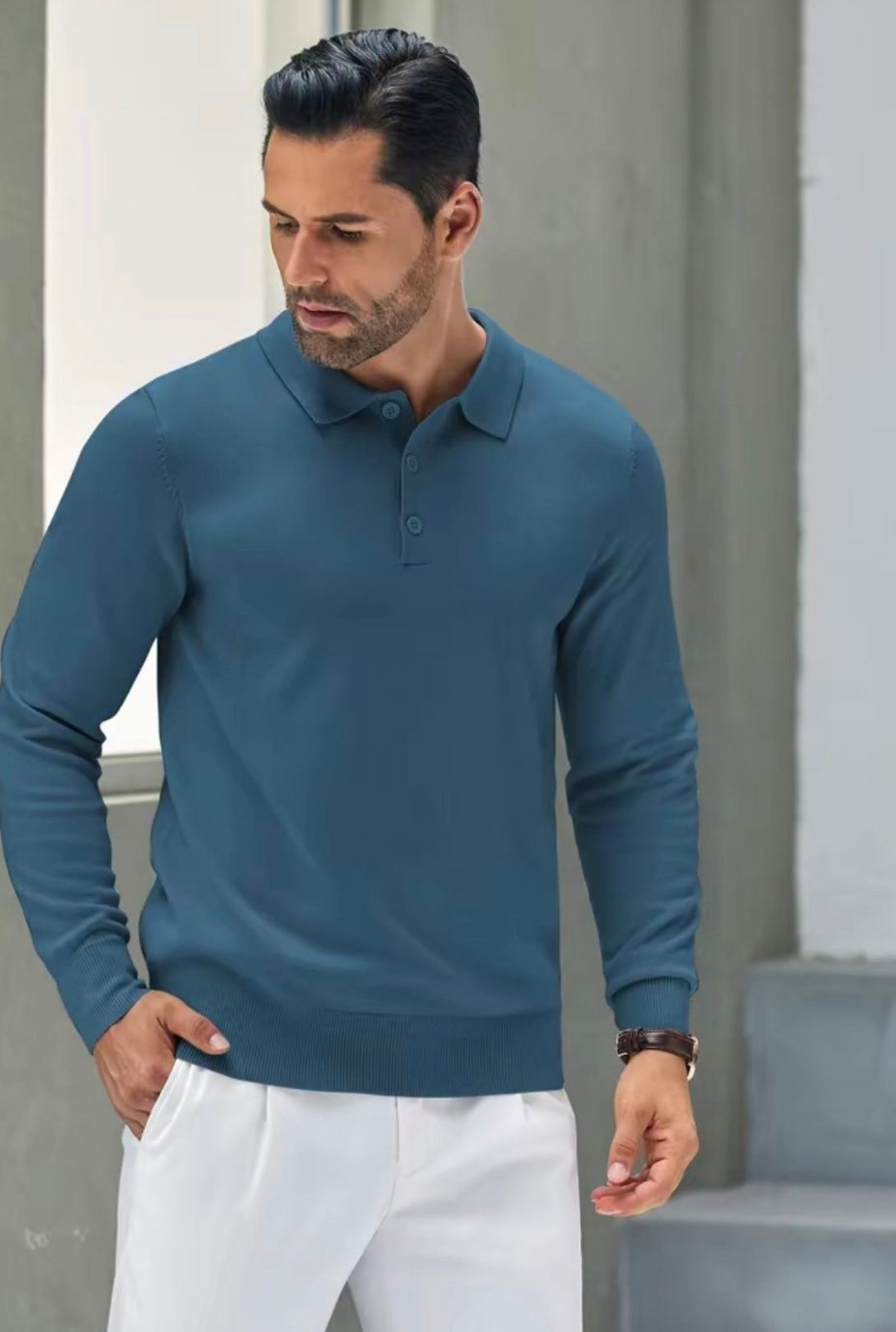 Men's Long Sleeve Knit Polo