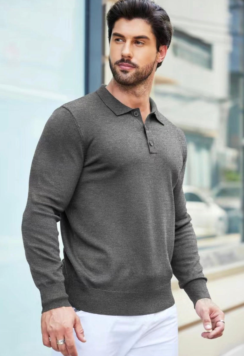 Men's Long Sleeve Knit Polo