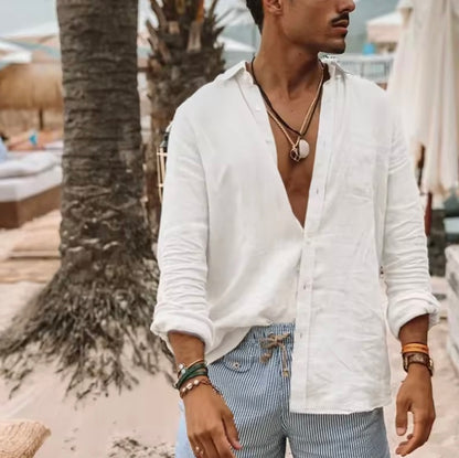 Sun-Kissed Relaxed Fit Linen Shirt for Men