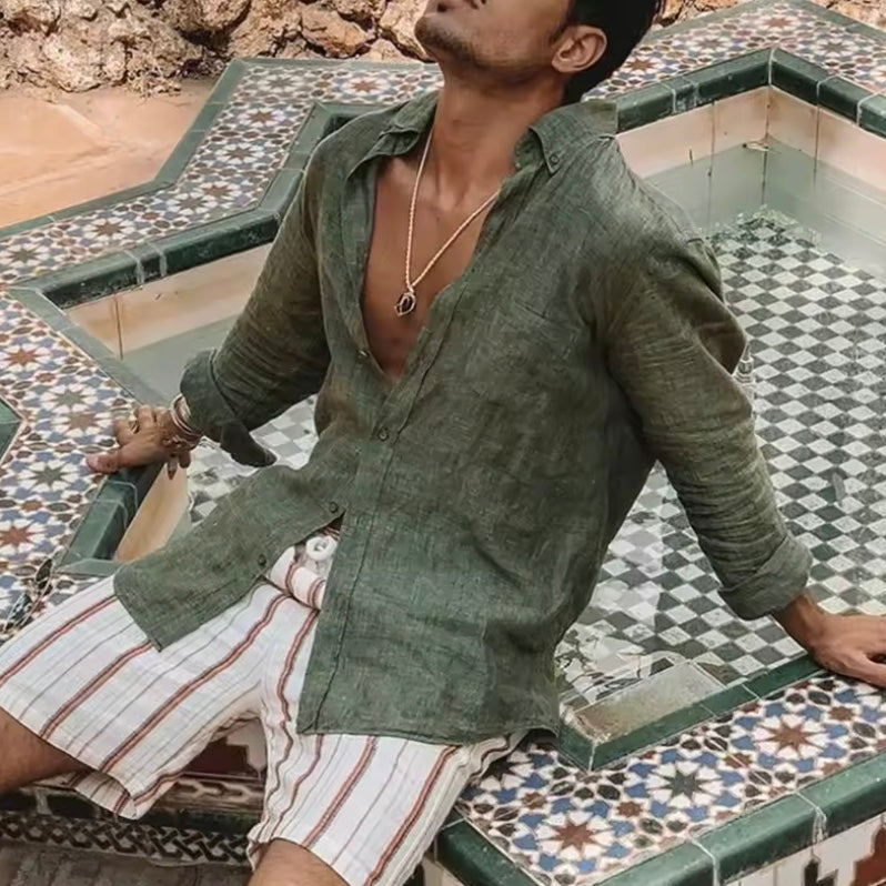 Sun-Kissed Relaxed Fit Linen Shirt for Men