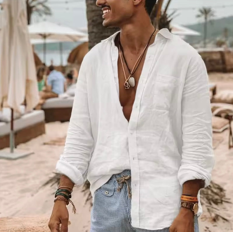 Sun-Kissed Relaxed Fit Linen Shirt for Men