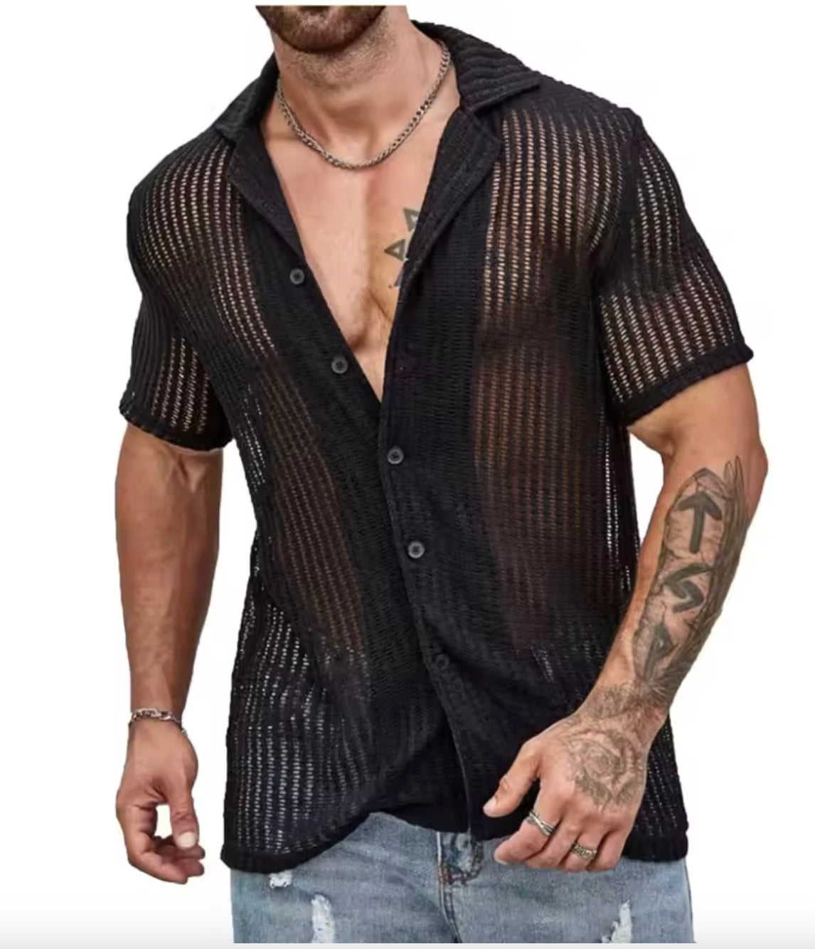 Men's Hollow Knit Polo Shirt | Slim Fit Crochet Button-Down | Breathable Summer Beach Top