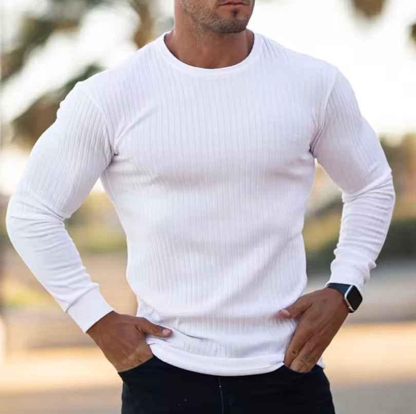 Men’s Muscle Fit Ribbed Long Sleeve Shirt – Slim Athletic Stretch Tee