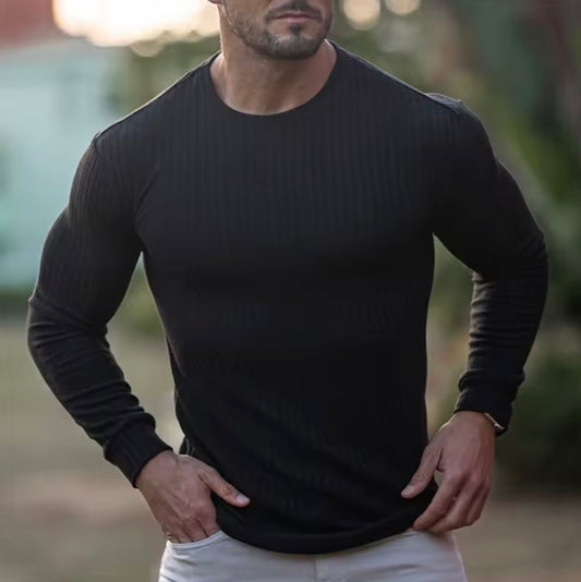 Men’s Muscle Fit Ribbed Long Sleeve Shirt – Slim Athletic Stretch Tee