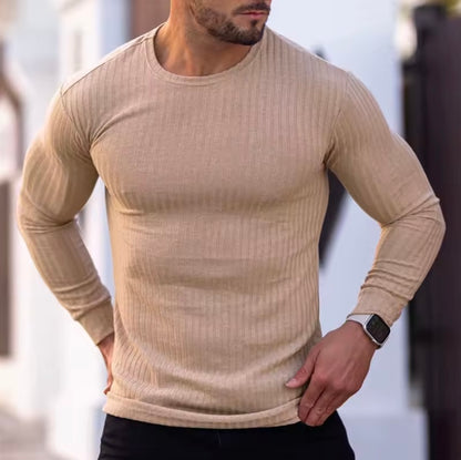 Men’s Muscle Fit Ribbed Long Sleeve Shirt – Slim Athletic Stretch Tee