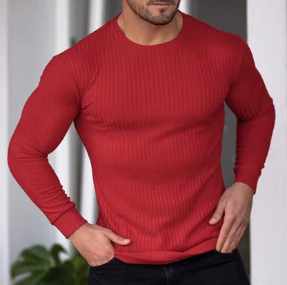 Men’s Muscle Fit Ribbed Long Sleeve Shirt – Slim Athletic Stretch Tee