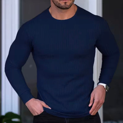 Men’s Muscle Fit Ribbed Long Sleeve Shirt – Slim Athletic Stretch Tee