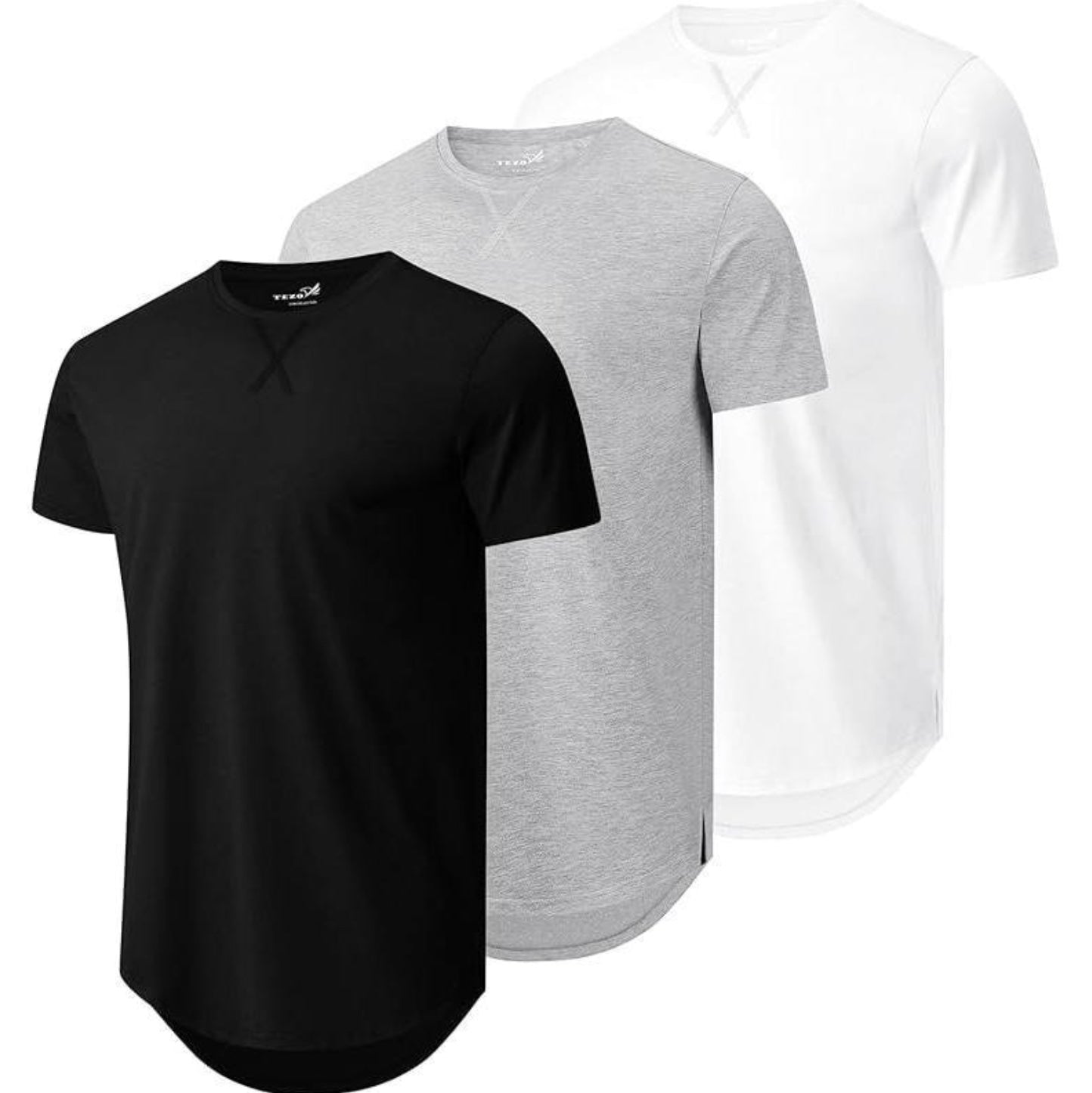 Vellano Hipster Curve-Hem Longline Tee| Slim Fit Crewneck