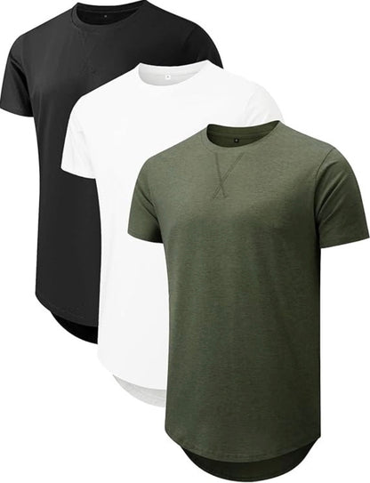 Vellano Hipster Curve-Hem Longline Tee| Slim Fit Crewneck