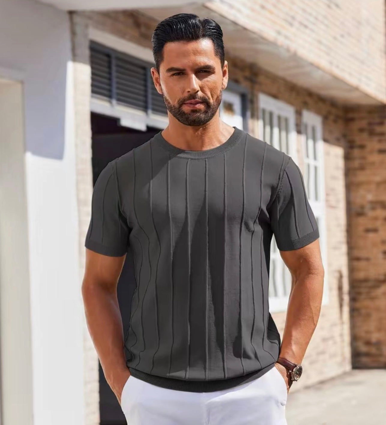 Elegance - Short Sleeve Knitted Shirt.