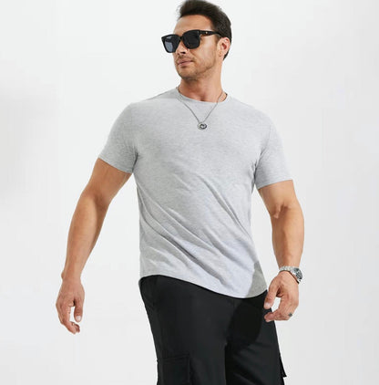 Vellano Hipster Curve-Hem Longline Tee| Slim Fit Crewneck
