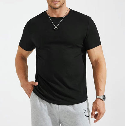Vellano Hipster Curve-Hem Longline Tee| Slim Fit Crewneck
