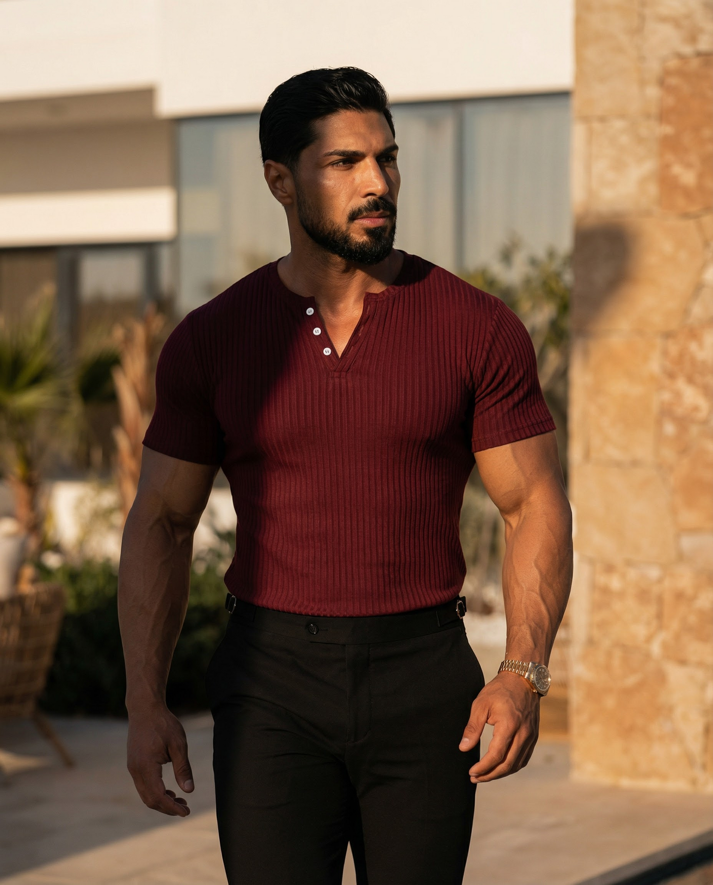 Camiseta Henley de corte entallado para hombre