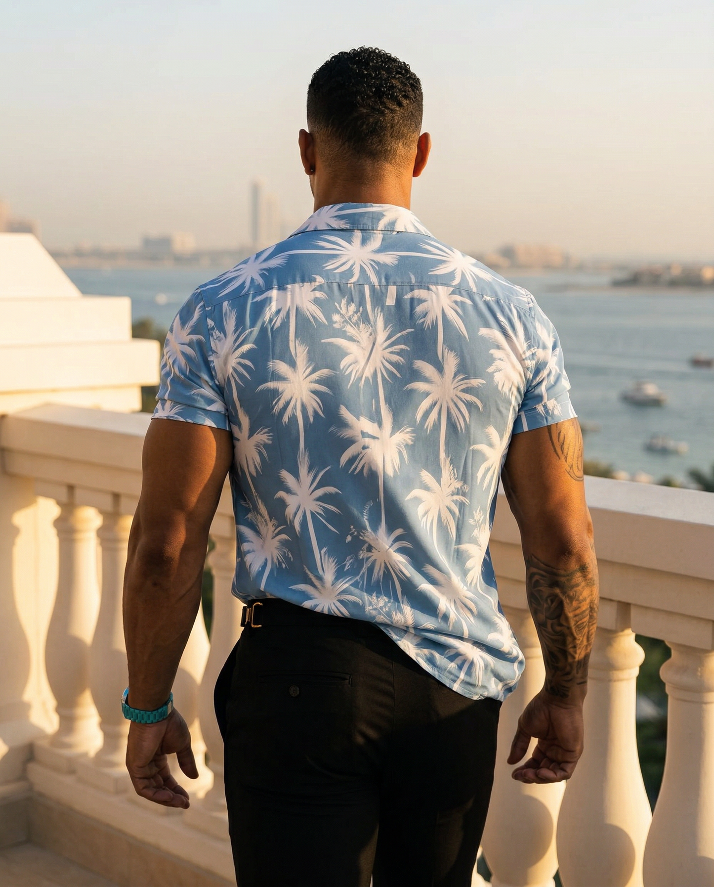 Men's Hawaiian Summer Shirt | Sky Blue Palm Tree Print